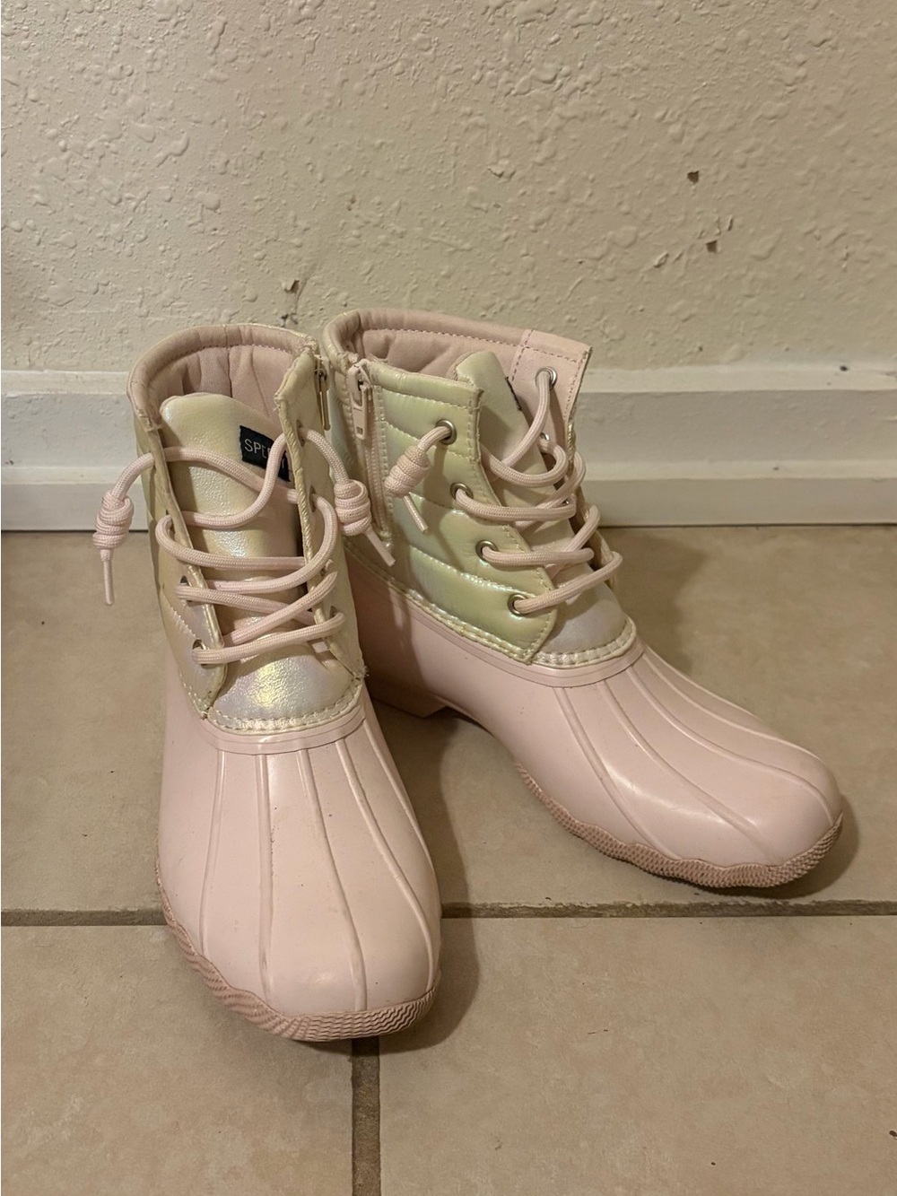 Child’s Sperry Pink Waterproof Duck-Style Ankle Boots